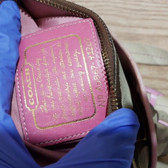 Coach Leather Bag - Crossbody - Brown, Tan Canvas & Pink  #A0867-41207 7.5"x8.5" - Picture 10 of 13